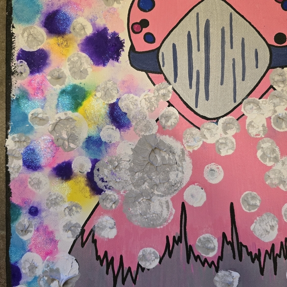 HANDCRAFTED Abstract Alien Painting HANDMADE Artwork HANDPAINTED Wall Art Decor - Picture 7 of 17